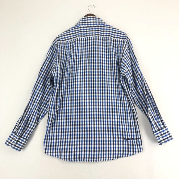 English Laundry Men's Size 16.5 (34/35) Blue White Checkered Button Down Shirt - Picture 11 of 11